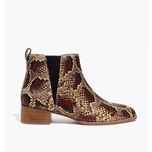 NIB Madewell Carina Snakeskin Embossed Leather Chelsea Bootie 6.5 Brown